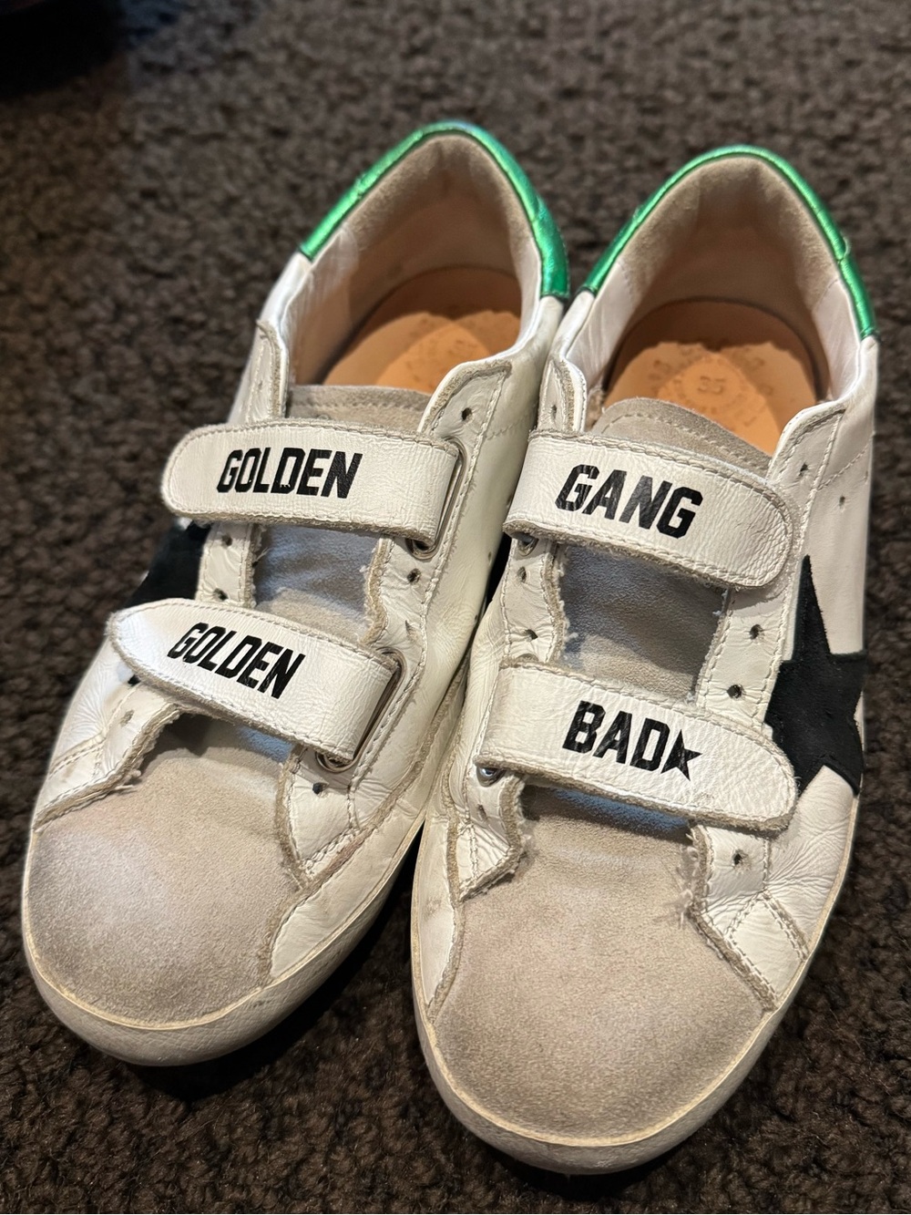 GGDB Kids White Leather Velcro Sneakers with Black Star Accent